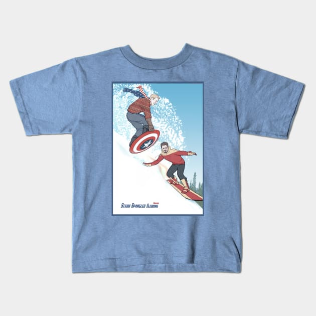 Spangled Sledding Kids T-Shirt by karadin